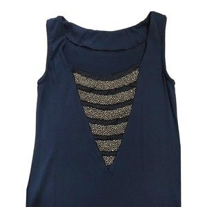 ASOS Womens Sleeveless Sheath Dress Beaded Mesh Cut Out US 4 Small S Navy Blue
